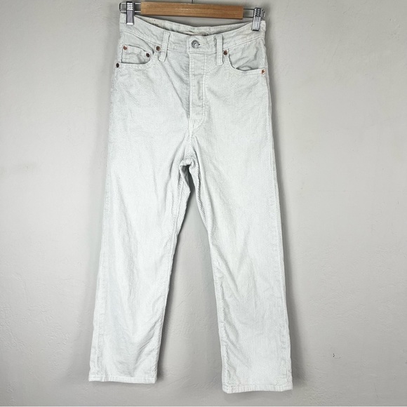 Levi's Premium Ribcage Straight Leg Ankle Corduroy Pants Ecru Wale Cream Size 26 - Picture 1 of 11